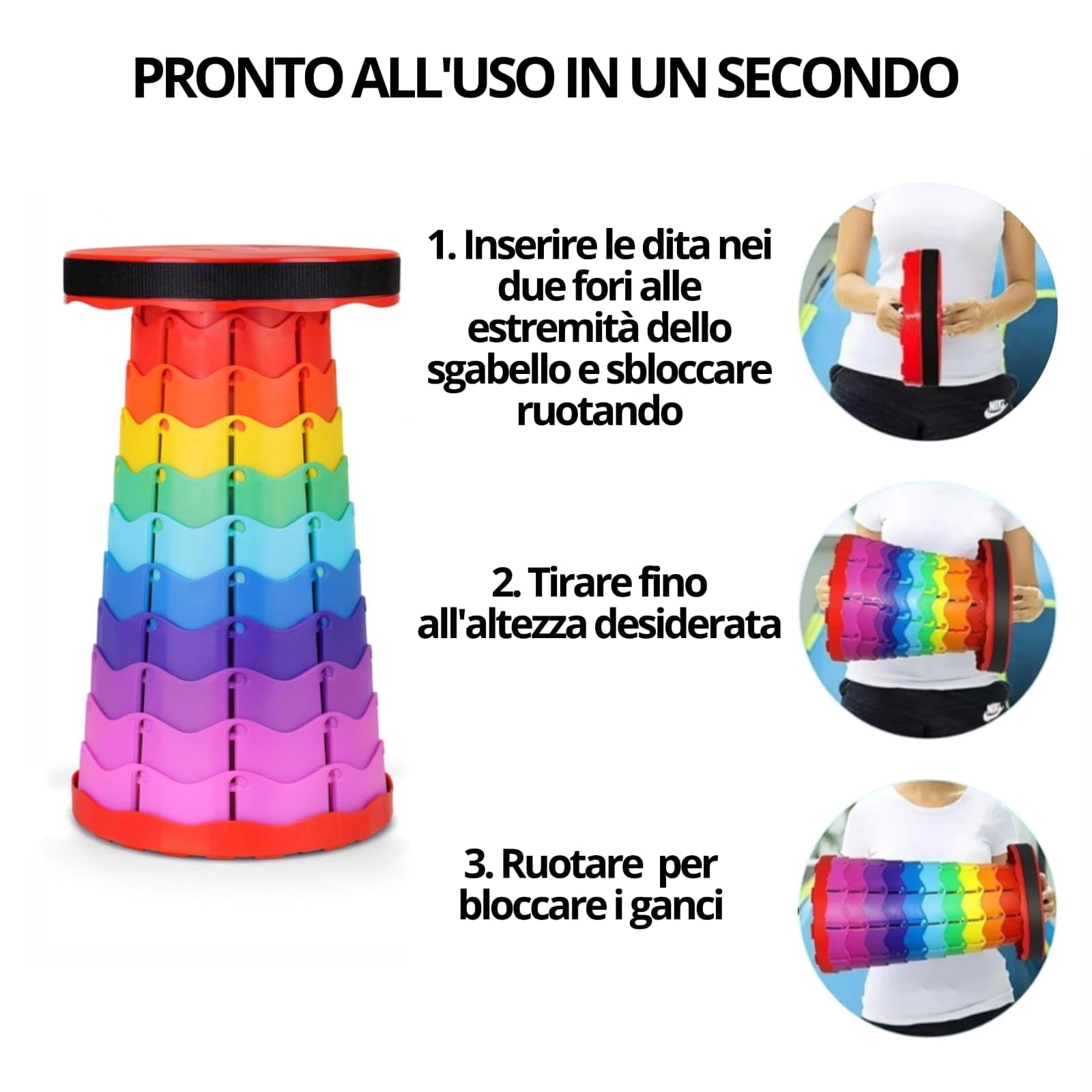 Ermand Sgabello Telescopico Portatile Pieghevole – Regolabile in Altezza – Leggero e Resistente fino a 180 kg – Sgabello per Campeggio, Pesca, Viaggi, Trekking, Outdoor