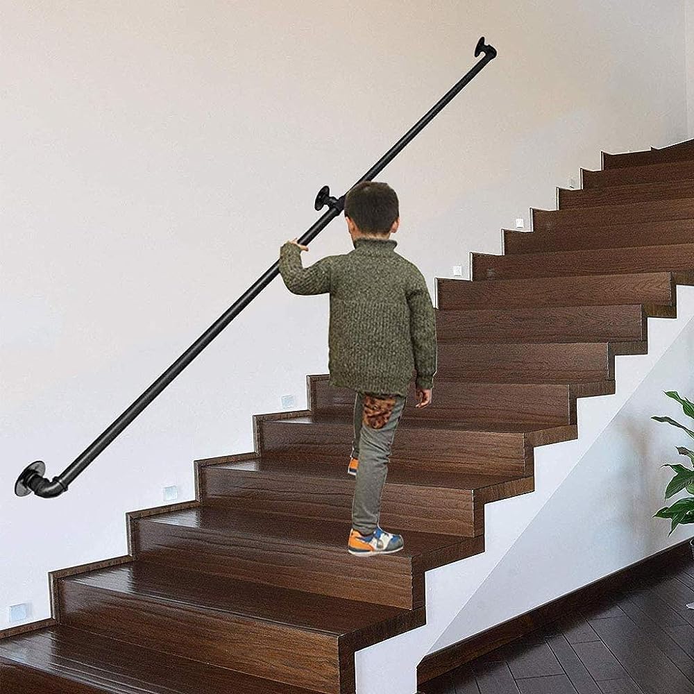 Rampe d'escalier intérieur extérieur long tube fer forgé galvanisé noir de 4m
