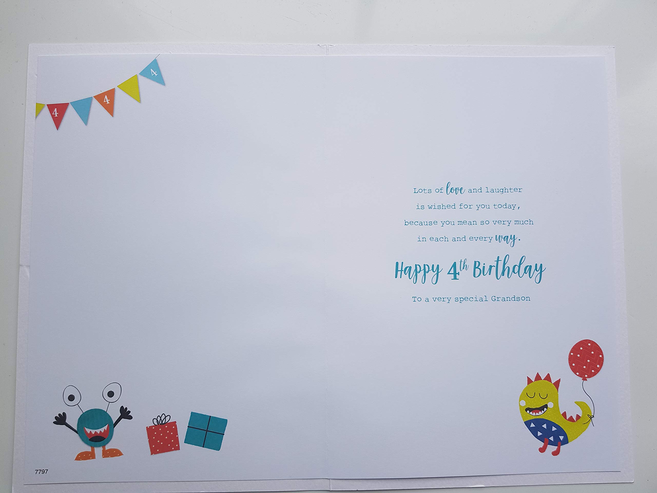 Handgemachte Geburtstagskarte 'Happy 4th Birthday Grandson' Von White Cotton Cards – 16x16 Cm Mit Strass