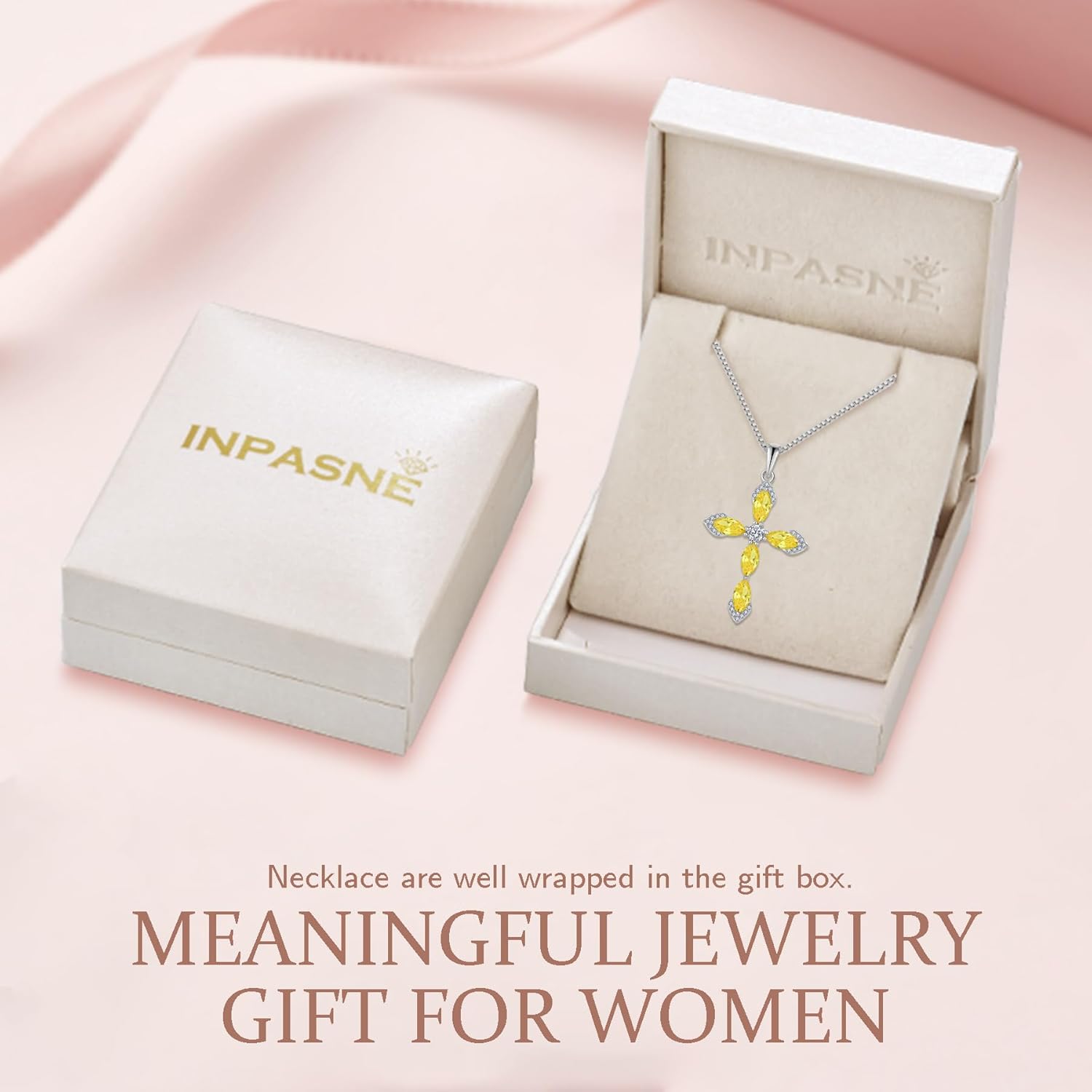 Women Cross Necklace 925 Sterling Silver Halo Gemstone Necklace Crucifix Religious Pendant Birthstone Jewelry Gifts for Her - Image 6