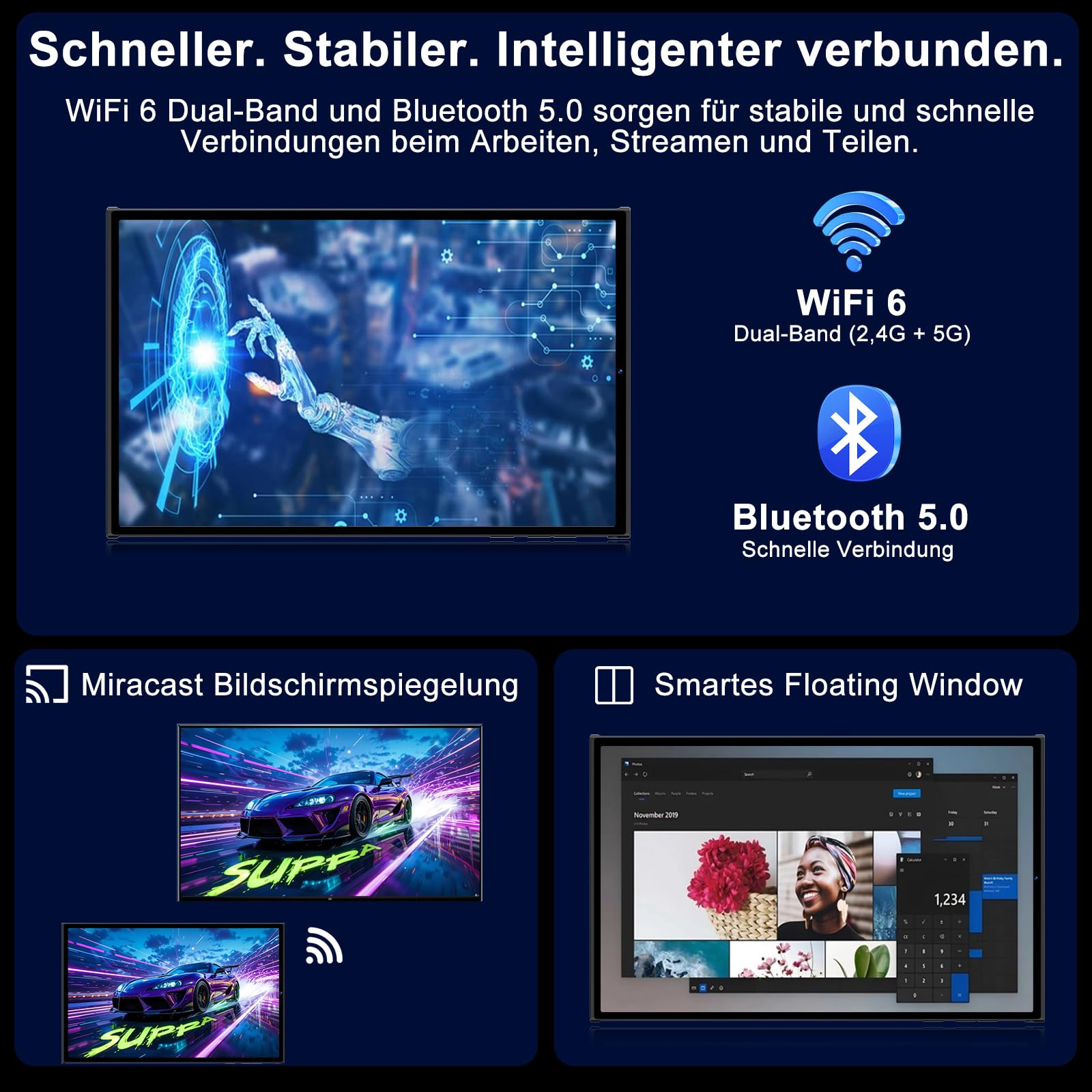 Tablet 10 Zoll Android 15 mit Gemini AI, Tablet mit Tastatur und Maus, 30 GB RAM + 128 GB ROM, Erweiterbar auf 2 TB, Octa-Core Prozessor, WLAN 6, Widevine L1, 8000 mAh Akku, Metallgehäuse, Schwarz