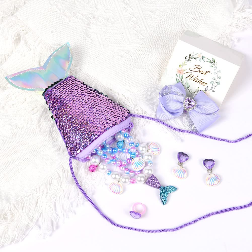 OSDUE Girls Princess Borse, Gioielli Bambina Borsa Ragazzine, Borsa della Peluche con Collana, Peluche Borsetta Bambina con Collana Bracciale Anello e Orecchini Set, Giochi di Ruolo Regalo Ragazza