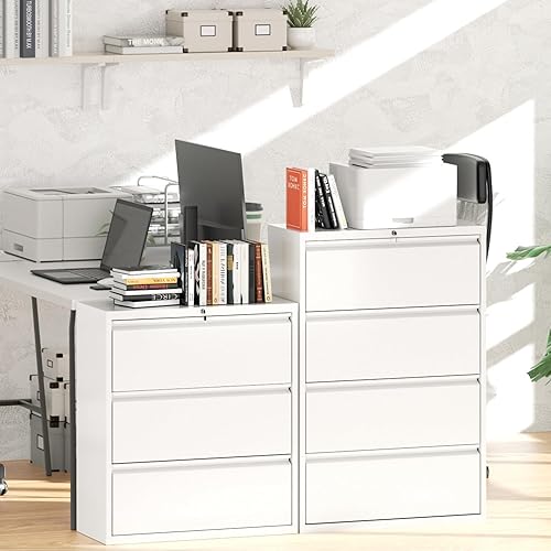 Miniatura 8 de Greenvelly Archivador de 4 cajones con cerradura, archivadores laterales para oficina en casa, archivador lateral de metal con cerradura,