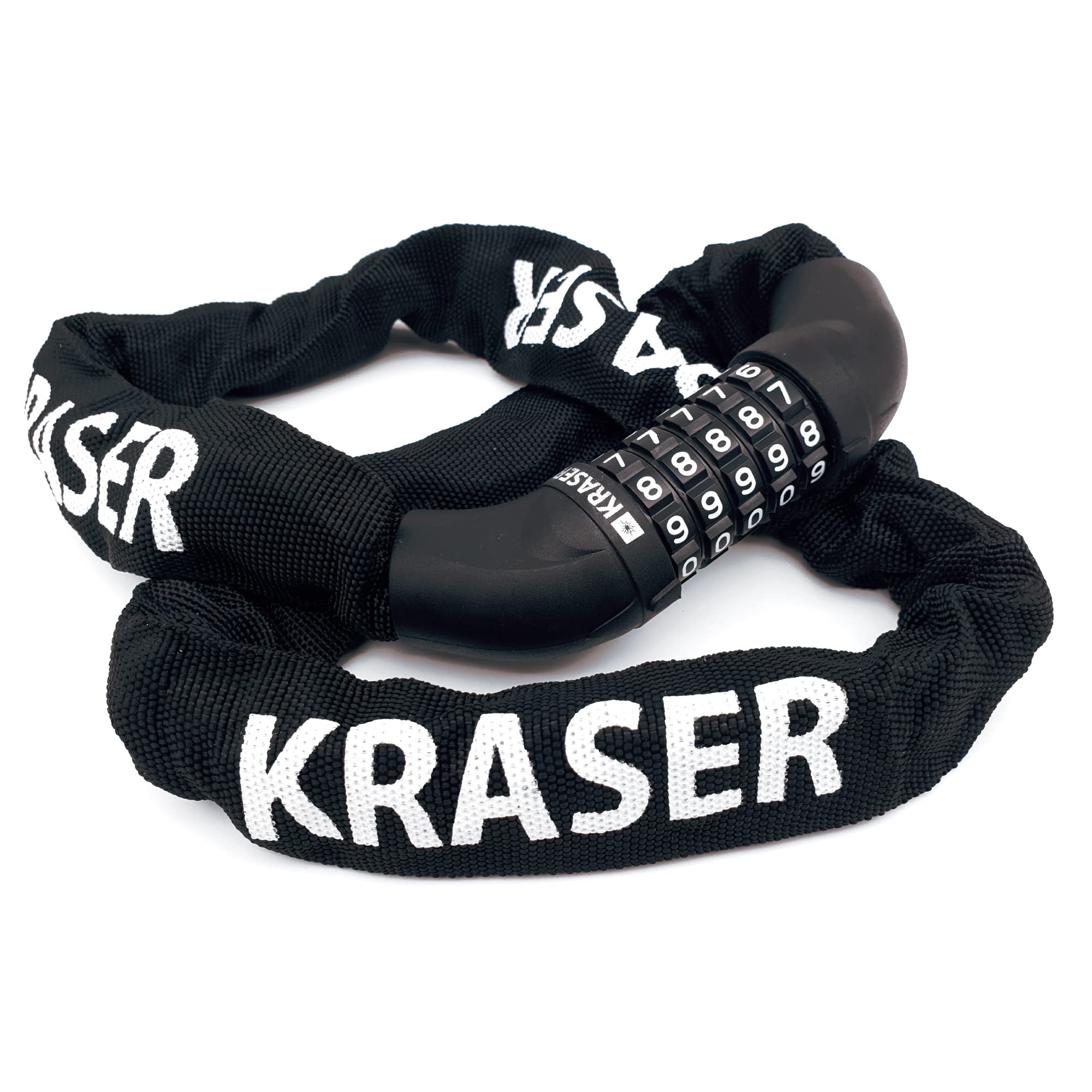 KRASER KR610 Candado Bicicleta Antirrobo, Cadena de Seguridad con Código 5 Digitos más Seguro, Eslabones Acero ø8mm Más Gruesos y Resistentes con Funda Nylon para Bici Scooter Patinete Bike Lock,100cm