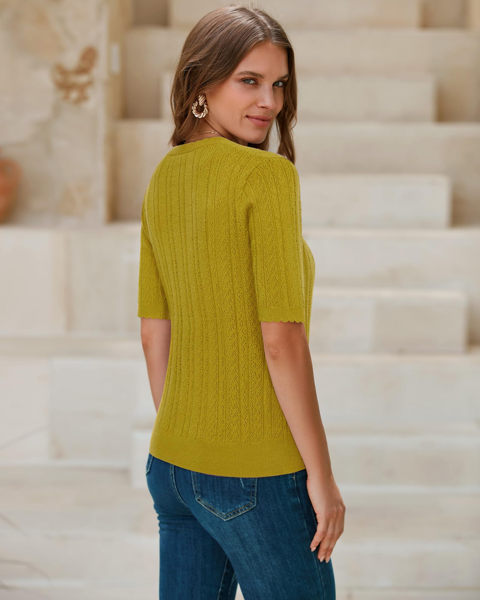 Arach&Cloz Pull à Manches Courtes pour Femme, été, Automne, Hiver, Chemise tricotée, décontracté, col Rond