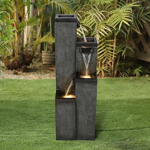 Miniatura 2 de BBabe Moderna fuente de agua de pie de 39.3 pulgadas de alto, fuente de agua para interiores y exteriores con luces para el hogar, jardín,
