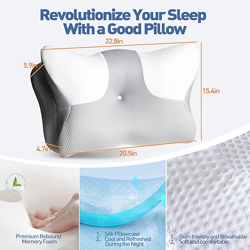 Miniatura 5 de Almohada cervical cervical para aliviar el dolor, almohada ergonómica para dormir de lado para soporte de cuello, almohada de contorno ortopédica