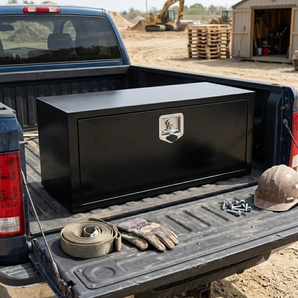 36"x14"x16" Steel Pickup Underbody Tool Box with Lock &amp; Keys, Black