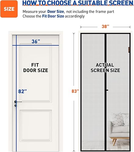 Miniatura 2 de MAGZO - Pantalla magnética para puerta de 36 x 82 pulgadas, tamaño pantalla 38 x 83 pulgadas, cortina de malla de fibra de vidrio reforzada,