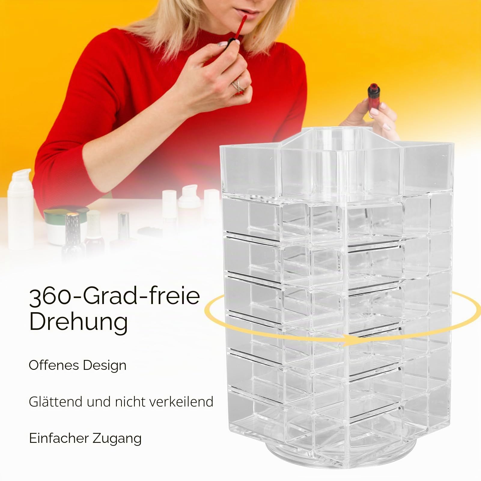 Fabater 360 Grad Rotierender Acryl Lippenstift Turmhalter, 53 Schlitze, Lipgloss Halter, Kosmetikorganiser für Frau, Transparent, 28x17x16 cm, 1 kg max. Gewicht, 1 stück