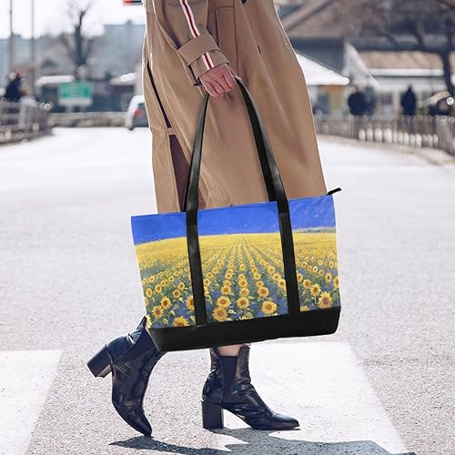 Miniatura 6 de KLL Girasol pintura al óleo moda portátil bolso de hombro con cremallera bolsa para el trabajo Bolso grande para las mujeres trabajo con maletín