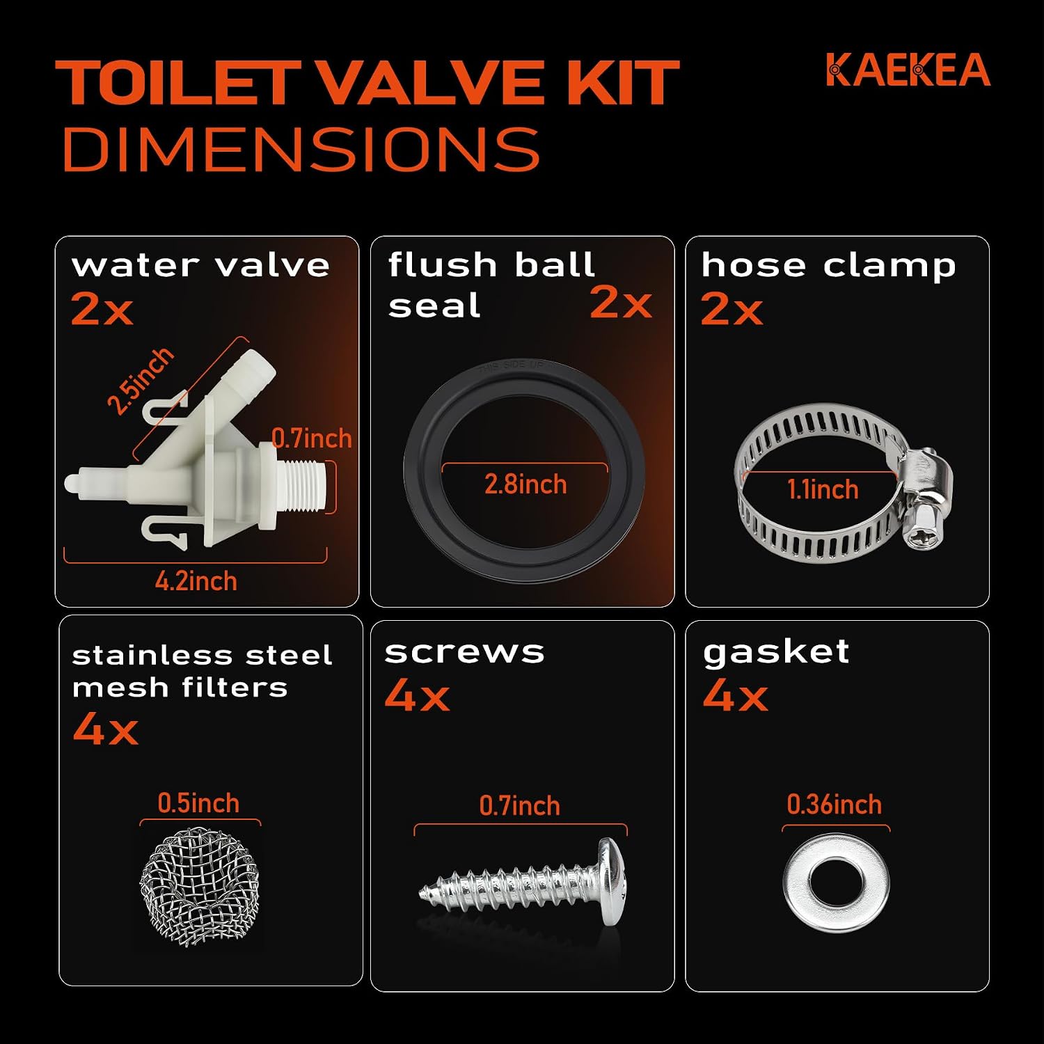 385311641 RV Toilet Valve Replacement Kit for Sealand Dometic 300 301 310 311 320 321 RV Toilets Parts with Flush Ball Seal Hose Clamp and Fasteners 2 Pack Silent Operation Adjustable