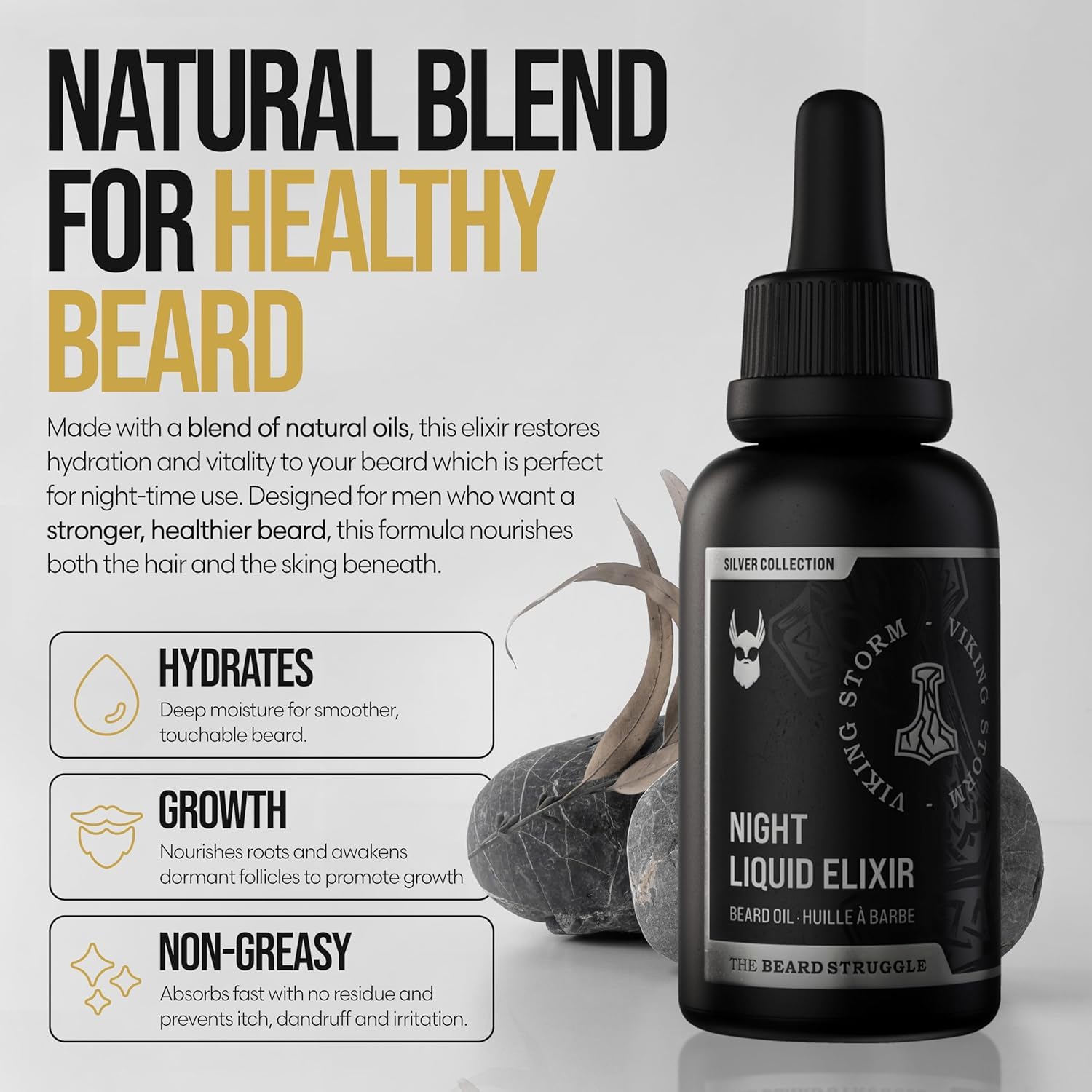The Beard Struggle - Beard Oil for Men - Natural Blend for Softens, Moisturizing, & Healthier Beard Growth - Viking Storm Night Liquid Silver Elixir - Vegan-Friendly Beard Growth Oil (1 Fl oz) - Image 2