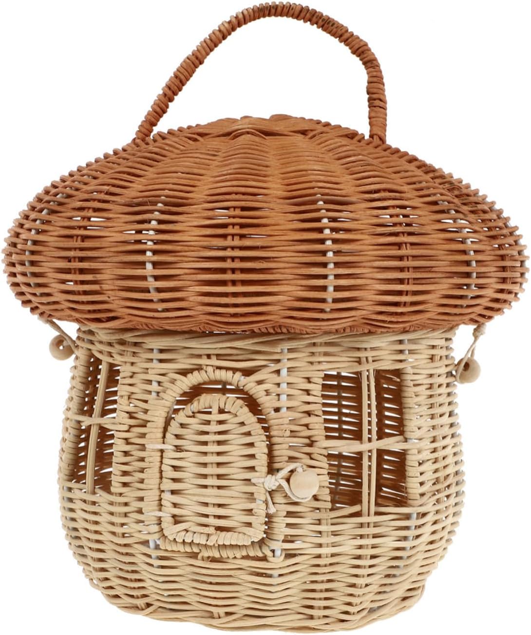 1pc Handmade Rattan Mushroom Shaped Storage Basket Cute Desktop Decor Photo Prop and Home Organizer for Stylish Storage