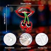 Vista 3 de Cherry Lips Neon Sign, Neon Signs for Wall Decor Neon Red LED Signs Room Neon Light Up Signs Home Decor for Bedroom Club Party Bar Shop USB Operated