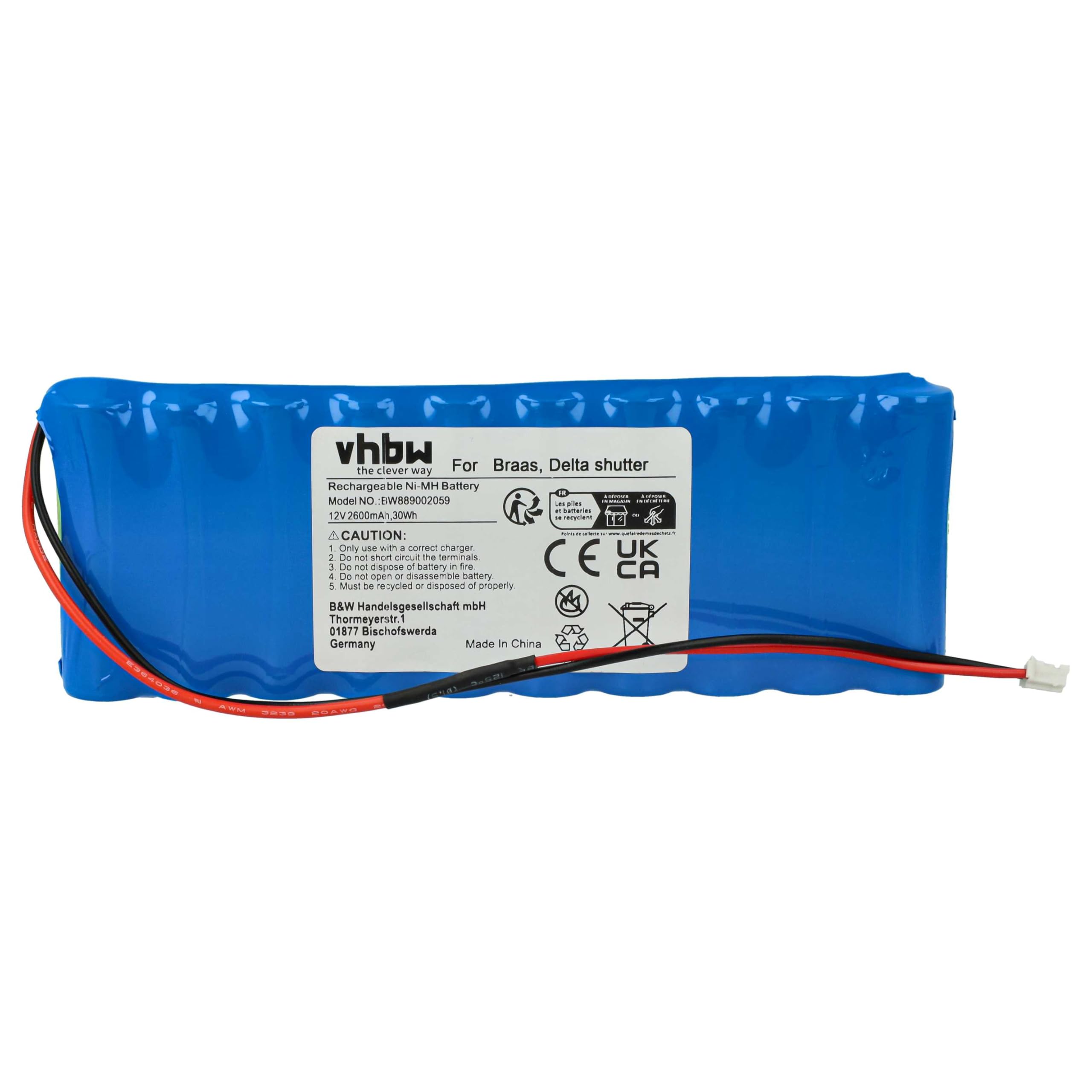 vhbw Batterie Compatible avec Braas motorisation de volet, Porte, Portail (2600mAh, 12V, NiMH)
