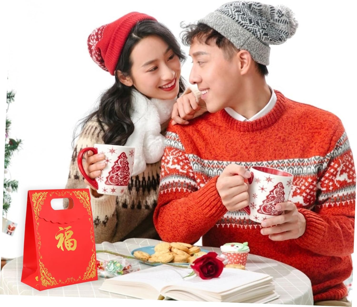 UWPOODYVVN 10pcs Chinese Red Year Pouches Handheld Paper Bags with Fu Character for Spring Festival and Party Favor WrappingNO.3323