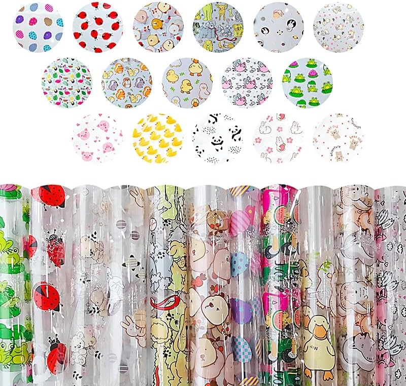 Miniatura 6 de JINR - Lámina de vinilo súper transparente con estampado animal, 12 x 47 pulgadas, rollo de tela de vinilo de PVC con patrón colorido para lazos,