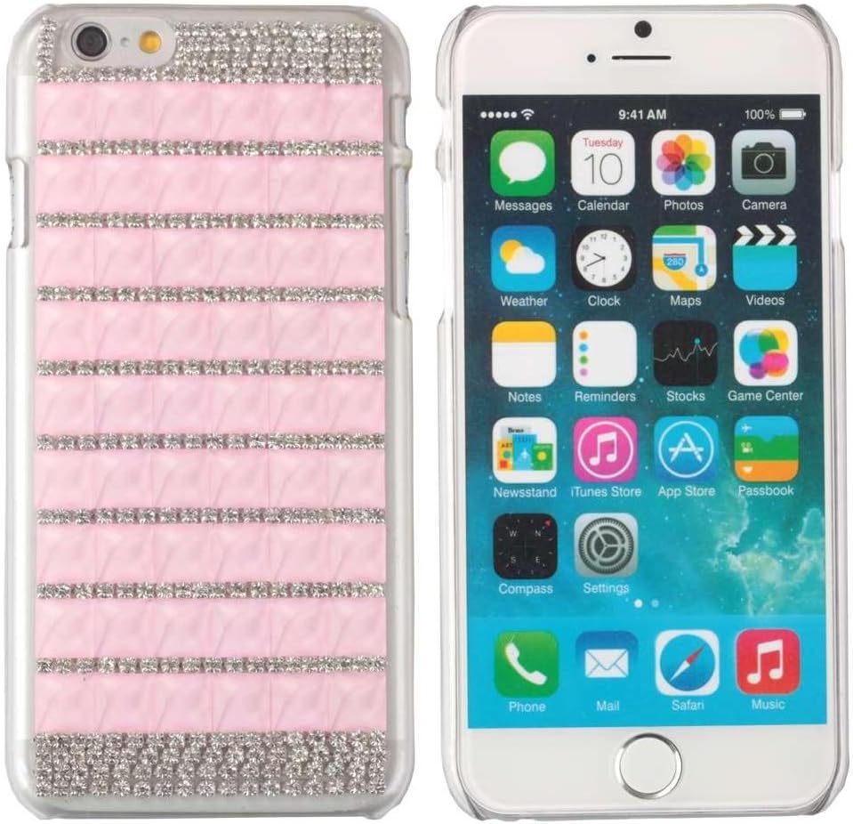 ACC5Star(TM) New Stylish Bling Diamante Diamond Cristal Silver Chain Clear Case Cover Skin for Apple iphone 6 (4.7 inch screen) + Random Color Stylus + 1015 Cm Green Soft Clean Cloth with Logo (Pink)