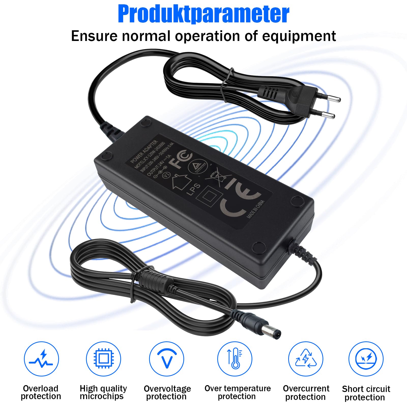 Netzteil 24V 5A 120W Spannungswandler 100-240V AC zu DC Transformator Trafo Netzadapter mit 5,5 x 2,5 mm DC Stecker für LED Streifen, Kamera, LCD Monitor und Mehr Geräte