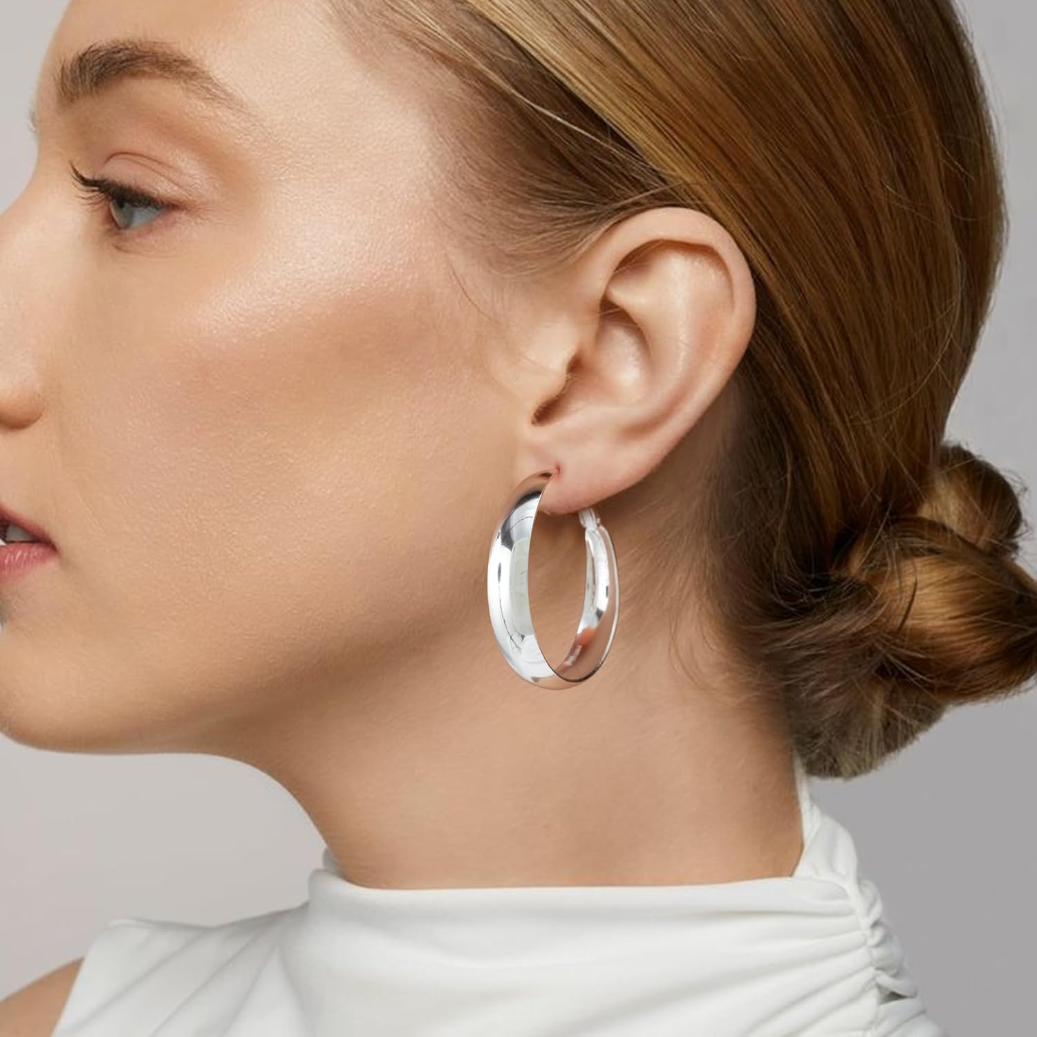 5-8mm Tapered Design Thick Large Hoop Earrings for Women Trendy Hypoallergenic 925 Sterling Silver Post 14K Gold Hoop Earrings Non Tarnish Lightweight Big Chunky Gold Hoops 30/40/50/60MM - Image 2