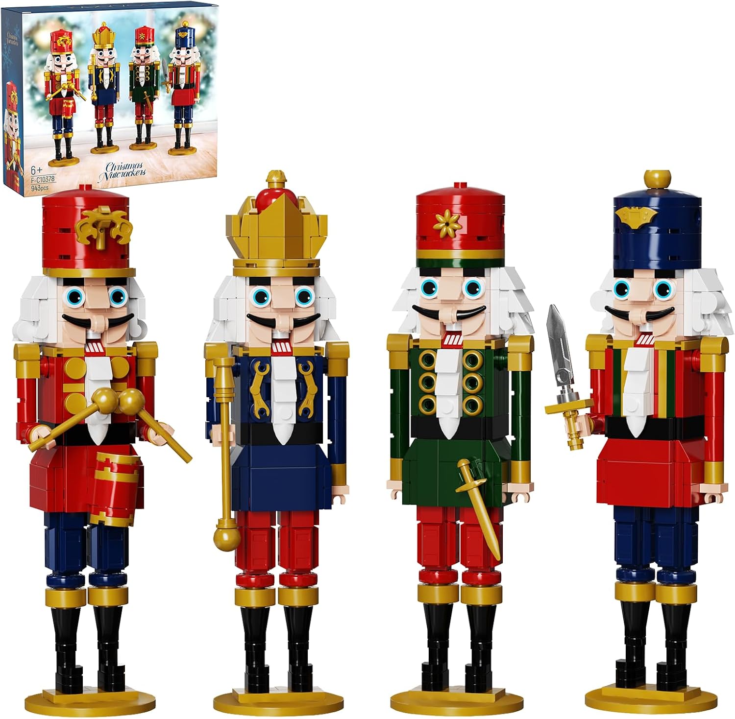 Christmas Nutcracker Building Kits, Xmas Nutcracker King and Soldier Sets, Contains Kings, Drummers, Guards, Swordsmen, Compatible with Lego, Collectible Model (943 PCS)