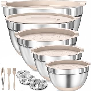 Four Flowers Stainless Steel Mixing Bowls with Lids, 11-Piece Nesting Set