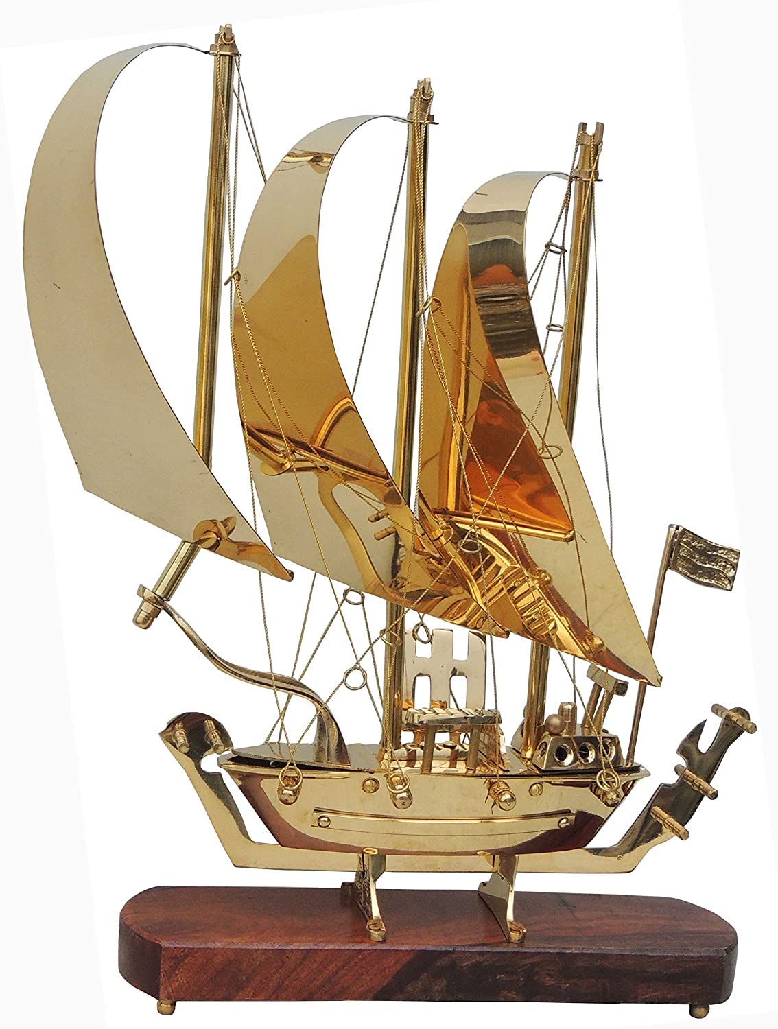SUPRAS Brass Ship for showpiece with Wood Base Perfect Decoration Item 17.8 inch - XXL