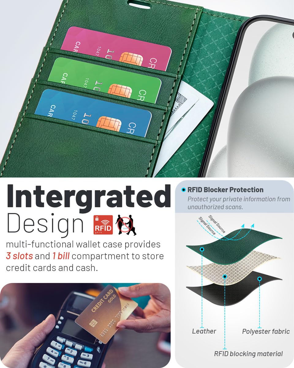 OCASE For IPhone 16 Pro Max Case, PU Leather Wallet, Magnetic Flip Folio Cover With RFID Blocking, Card Holders, Shockproof TPU, And Kickstand For 6.9 - View #12