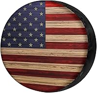 Vista 1 de Foruidea Cubierta de neumático de repuesto de madera recuperada con bandera estadounidense, impermeable, a prueba de polvo, apta para Jeep
