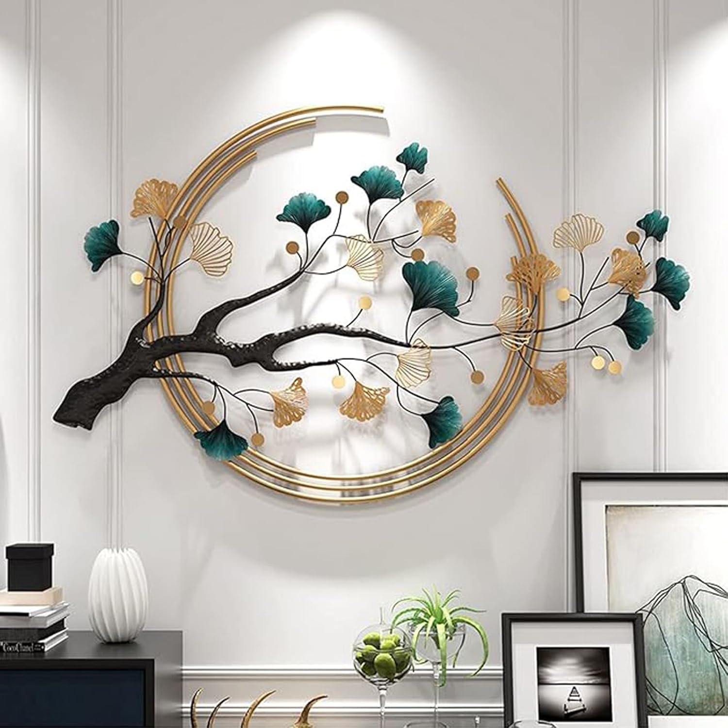 Futyli Large Metal Art Wall Decor - 3D Ginkgo Leaf Wall Art, 36.6" Vertical, Unique Gold for Bedroom & Dining Room Decoration 36.6"L x 23.3"W