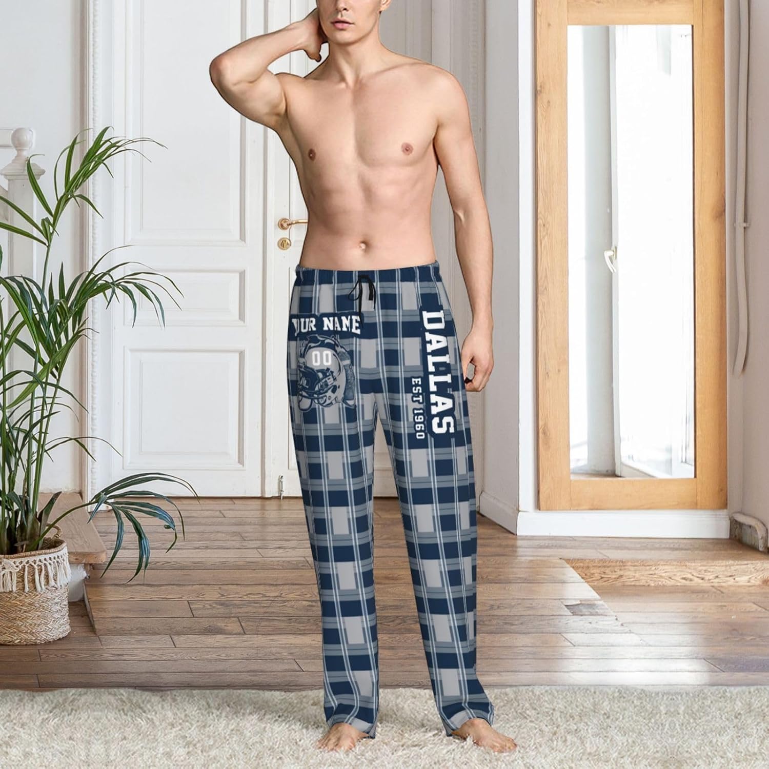 Men's Plaid Pajama Pants Custom Name Number Comfy Drawstring Pajama Lounge Sleep Pants with Pockets - Image 3