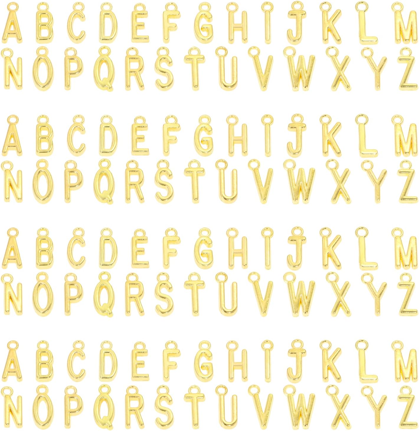Shapenty 4 Sets Alloy Metal A-Z Alphabet Letter Charms Spacer Beads for DIY Craft Bracelet Wristbands Necklace Choker Keychain Jewelry Making Finding, 4pcs of Each Letter, 104PCS (Gold)