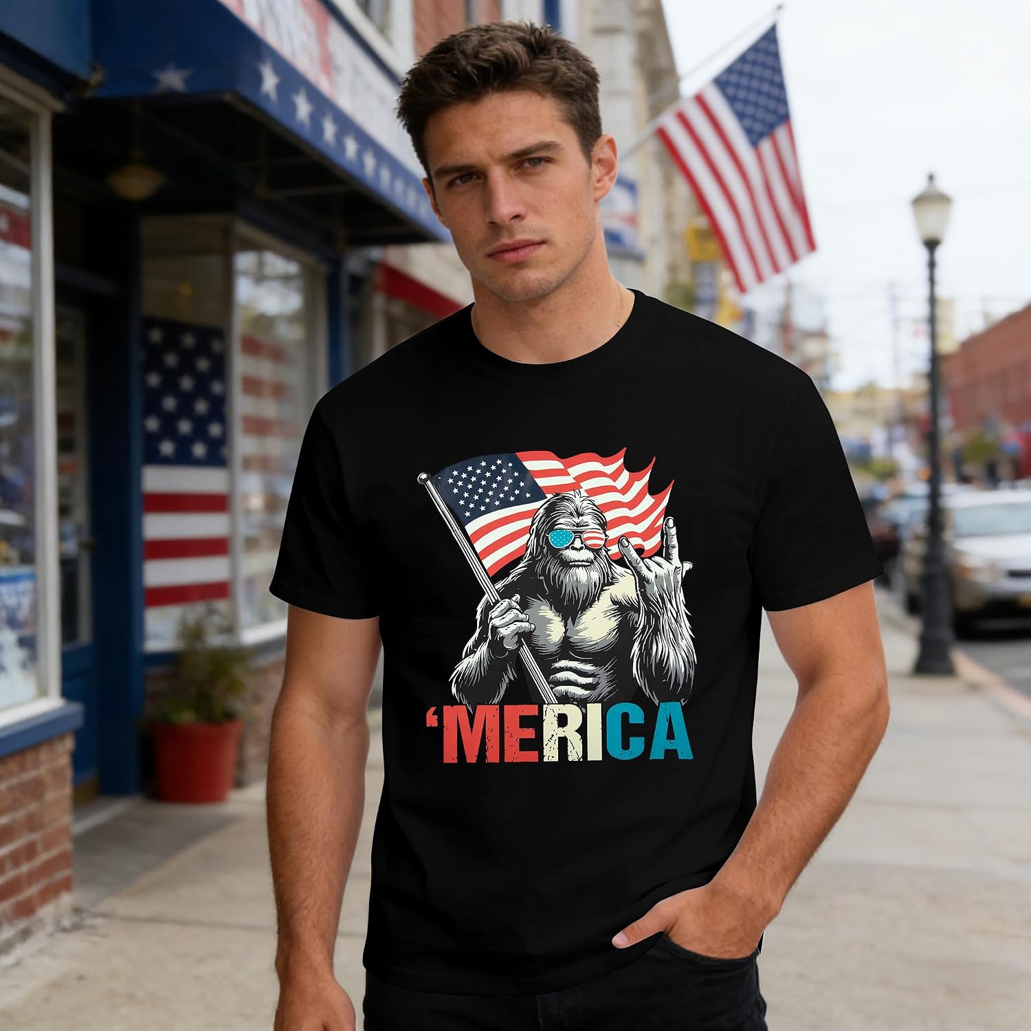 Patriotic 1776 USA Shirt Men: 250 Anniversary USA Shirt 4th of July American Flag T-Shirt America Bigfoot Merica Tees