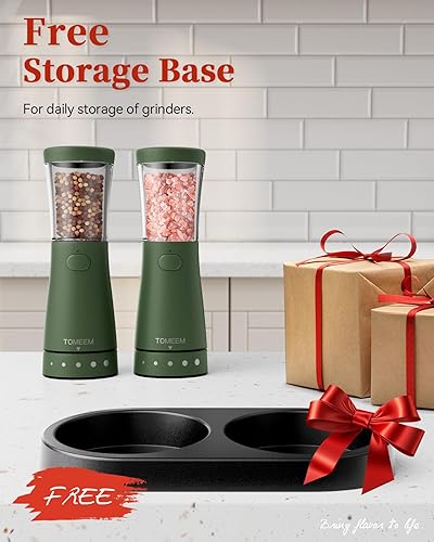 Miniatura 9 de Juego de molinillo eléctrico de sal y pimienta con base de almacenamiento, juego de molinillo de sal y pimienta recargable de acero inoxidable con