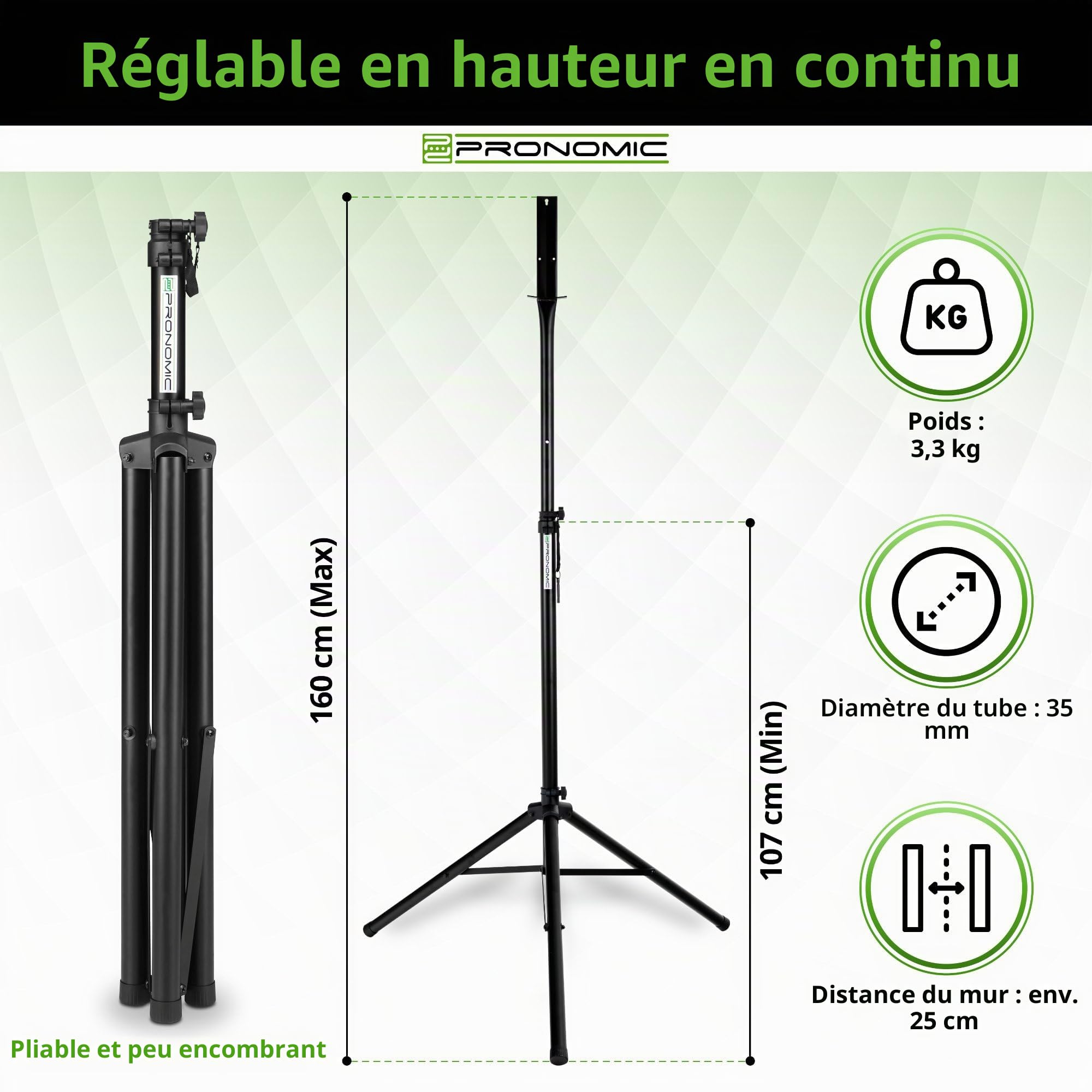 Pronomic DA-45S Support pour cible de fléchettes (support de cible, support de fléchettes en acier revêtu par pulvérisation, hauteur réglable en continu, sac)