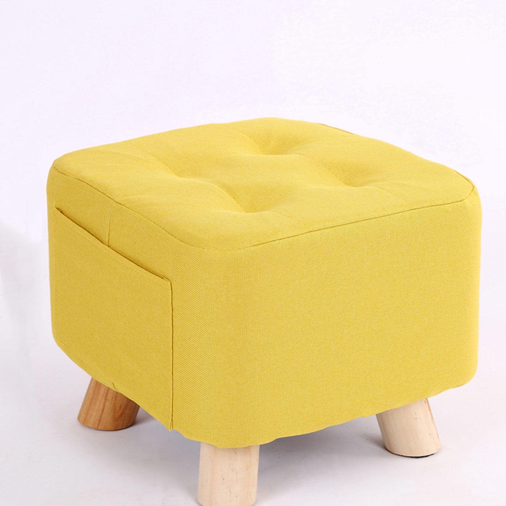 Pouf en lin jaune 28x28x25cm comme repose-pieds salon