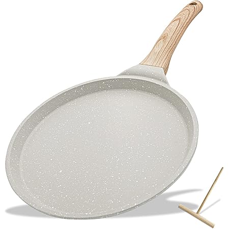 Bobikuke Nonstick Crepe Pan with Spreader,8 Inch Flat Pan for Roti Indian Griddle Pan Dosa Pan,Tawa Dosa Tortilla Pan Compatible with All Stovetops(Gas, Electric & Induction),PFOA & PTFEs Free
