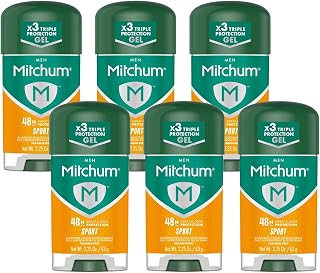 Mitchum Men Power Gel Antiperspirant Deodorant Sport, 2.25 oz Each – 48HR Odor & Wetness Protection, Clear Gel, Triple Odor Defense, Long Lasting Fresh Scent, Dermatologist Tested, Pack of 6