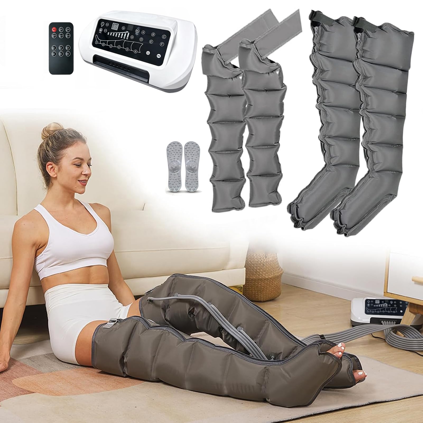 Vanenferse Grey 6 Cavity Air Compression Leg Massager | Electric Lymphatic Drainage Massager | Compression Boots Pressotherapy | For Circulation Arm Leg Waist Wraps Massage Machine | 6 Modes