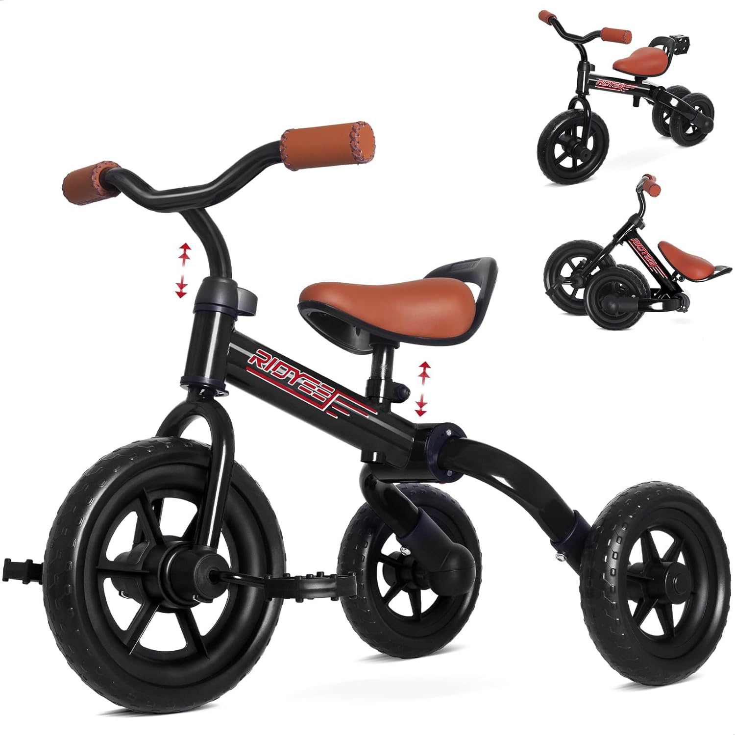 RIDYEE 3-in-1 Foldable Tricycle and Balance Bike for Toddlers 2 to 5 Years, Tricycle for 2 Years with Adjustable Handlebar and Seat, Tricycles for 3-5 Years with DIY Plate, Black