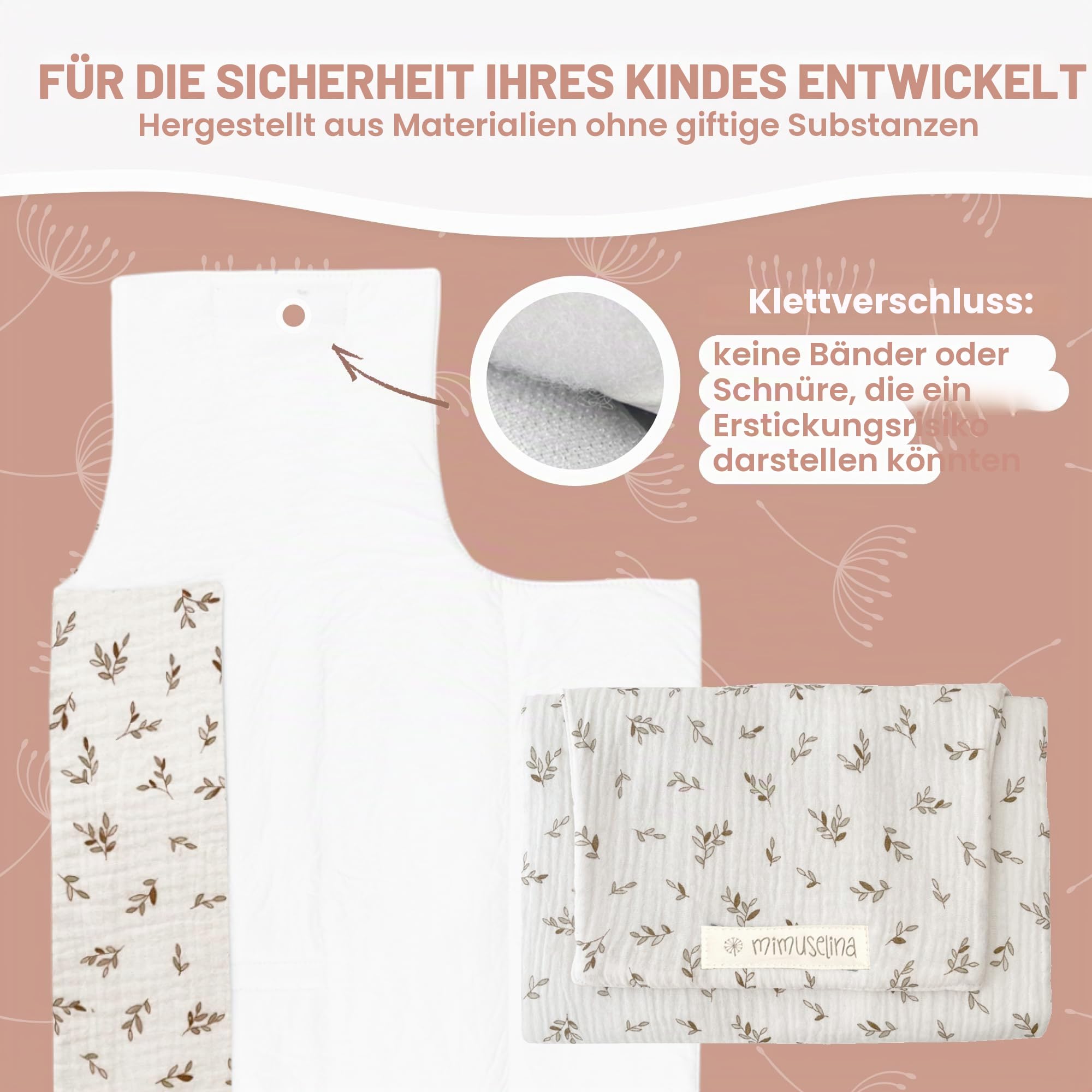 MIMUSELINA | Set mit tragbarer Wickelunterlage Unterwegs und Wickeltasche | Wasserdicht, Faltbar und aus 100% OEKO-TEX Baumwolle | Baby-Zubehör für unterwegs oder auf Reisen