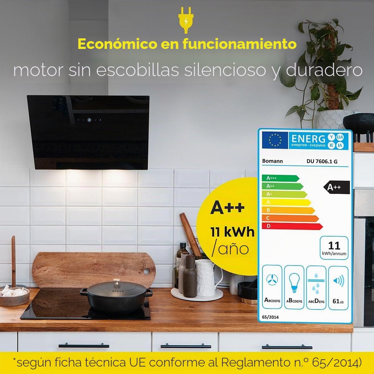 Bomann® Campana extractora 60 cm | recirculación o extracción de aire | campana de alcance | 9 niveles de potencia | campana inclinada | incl. filtro de aluminio de 5 capas | DU 7606.1