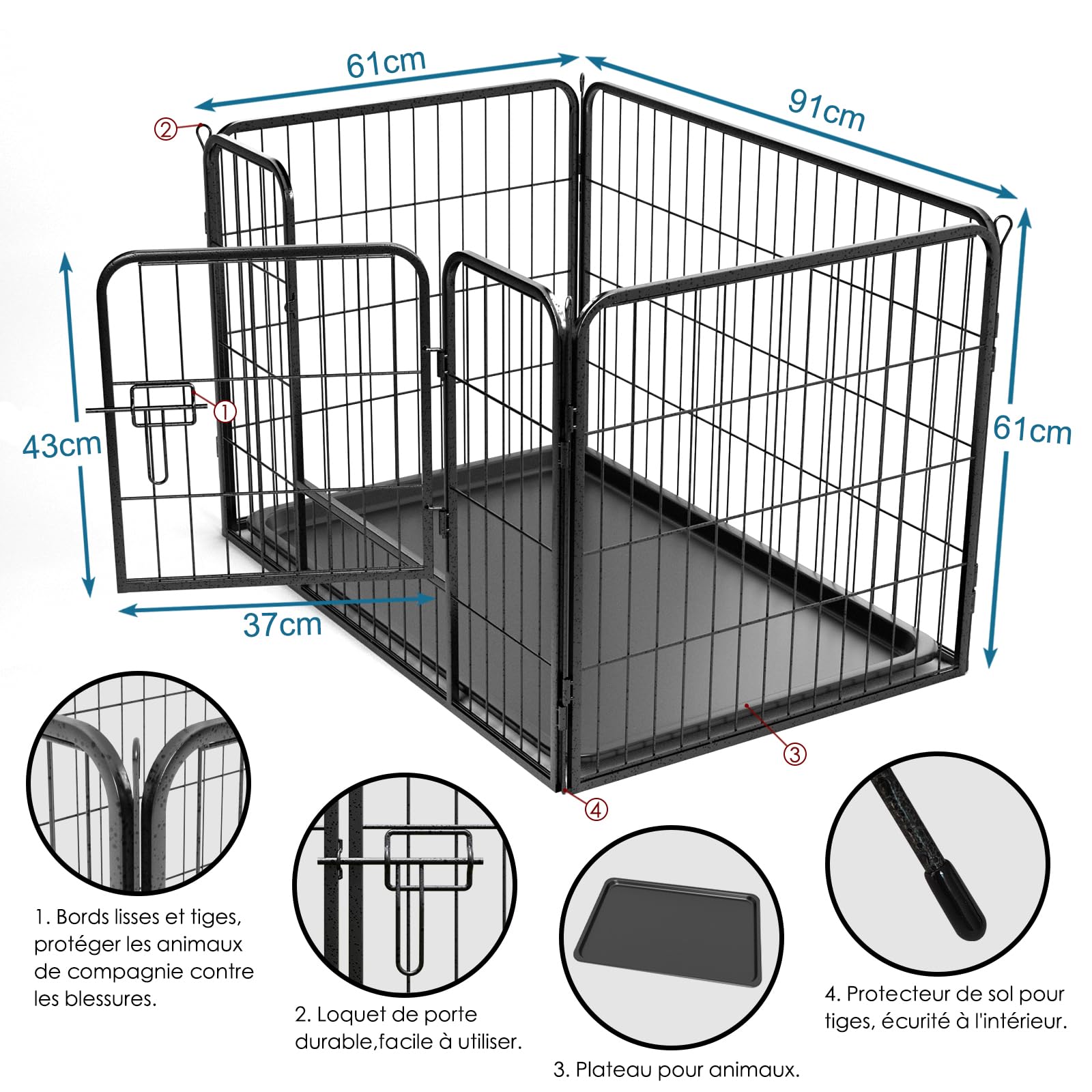 QRDA Vallas de Juegos para Perros con Puertas Plegables - Metálicas, Corren Libremente, Cuadrículas, 4 Juegos - para Animales