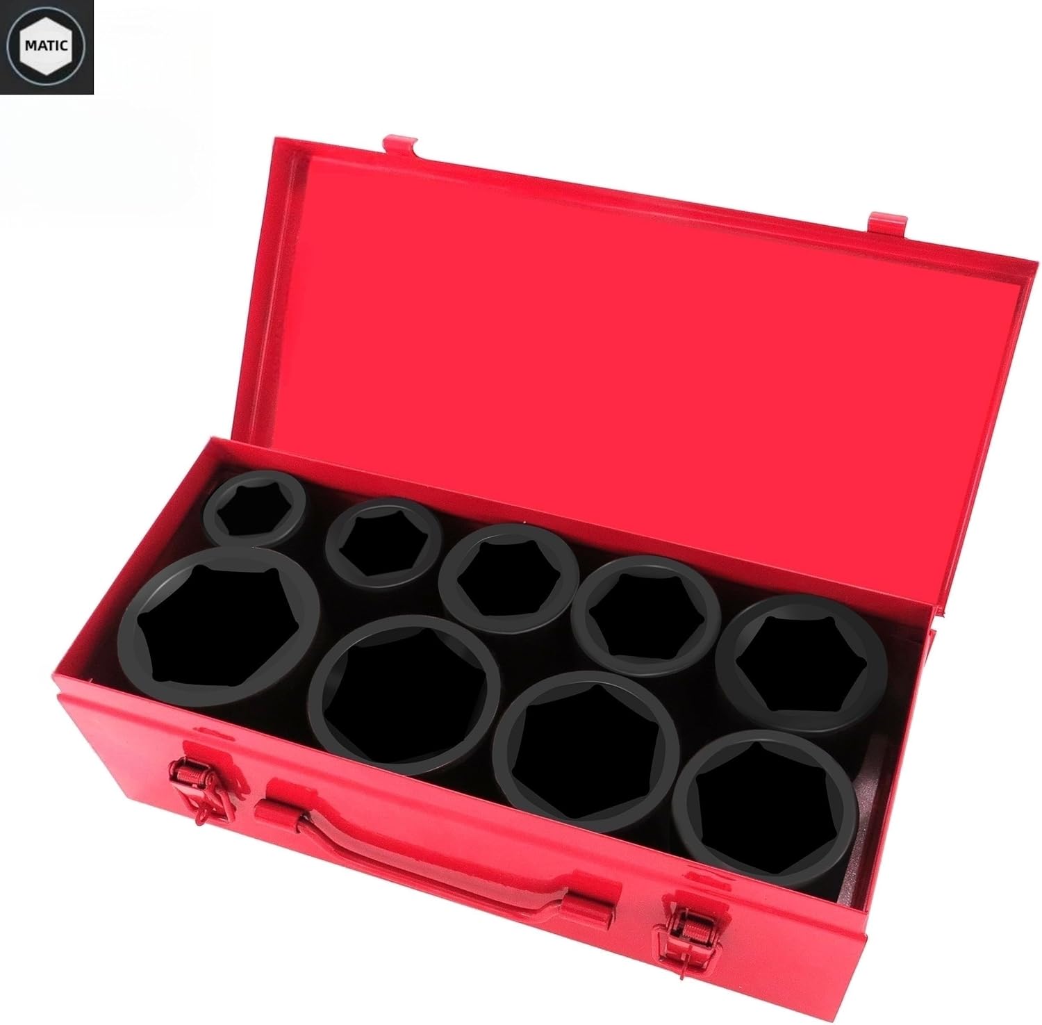 1" Inch Drive Deep Impact Socket Set,9 Pieces,6-Point,Metric Sizes(24mm,27mm,30mm,32mm,36mm,38mm,41mm,46mm,50mm),Cr-Mo Steel