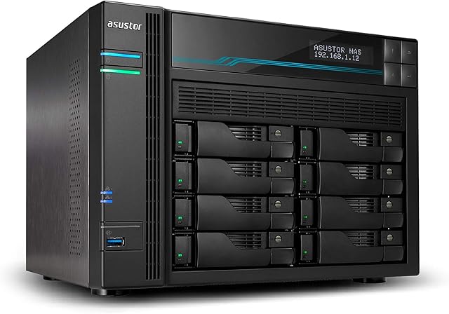 Asustor Lockerstor 8 AS6508T 8 Bay NAS Enclosure - Network Attached Storage, Quad Core 2.1GHz CPU, 8GB RAM DDR4, M.2 NVMe SSD Caching (Diskless)