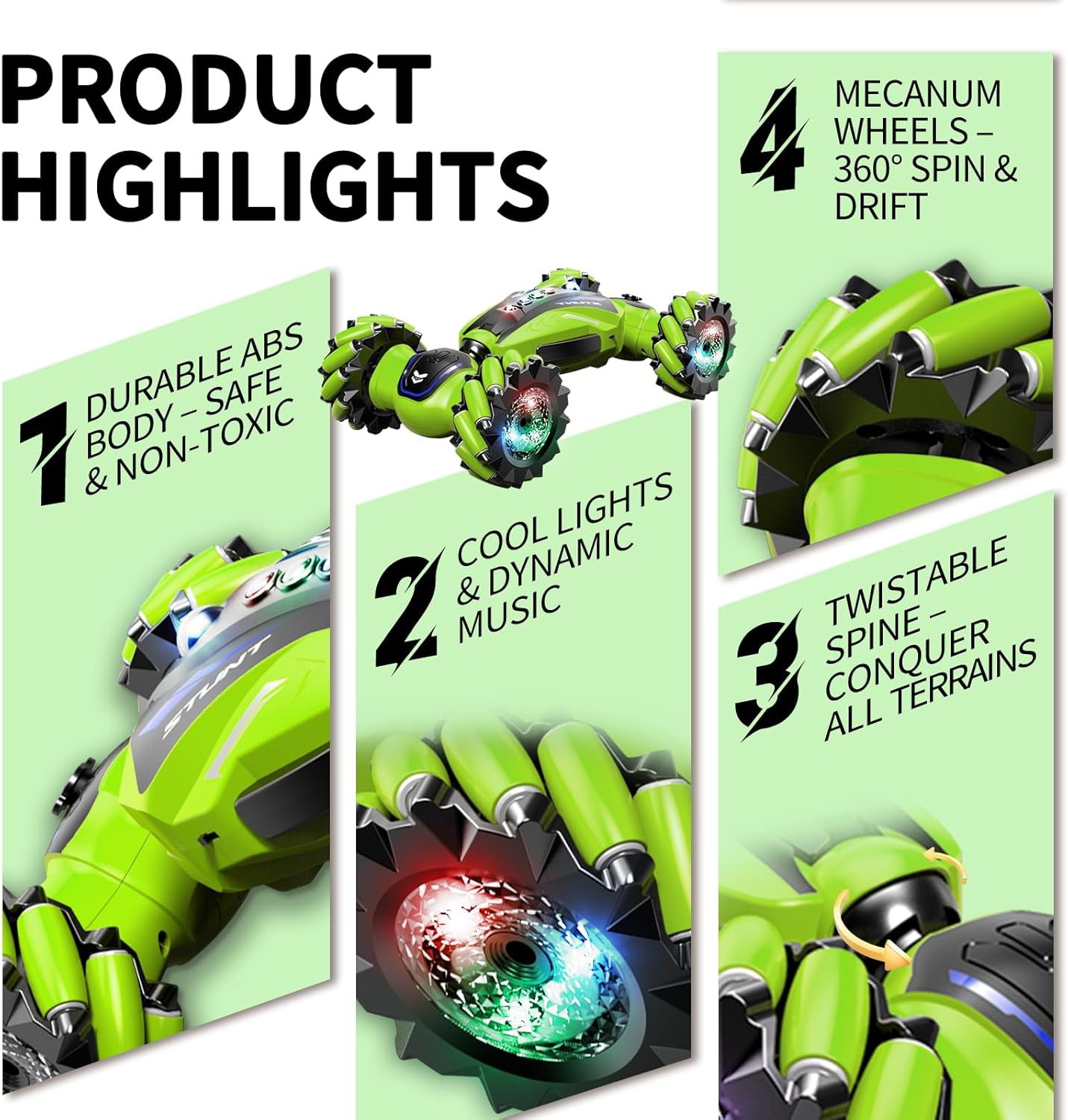 Gesture Sensing RC Stunt Car with Light Music and Mist Spray for Kids 6+, 4WD Off-Road Drift Remote Control Car, 2.4GHz Glove Remote, Rechargeable Toy Vehicle for Boys and Girls Birthday Gift