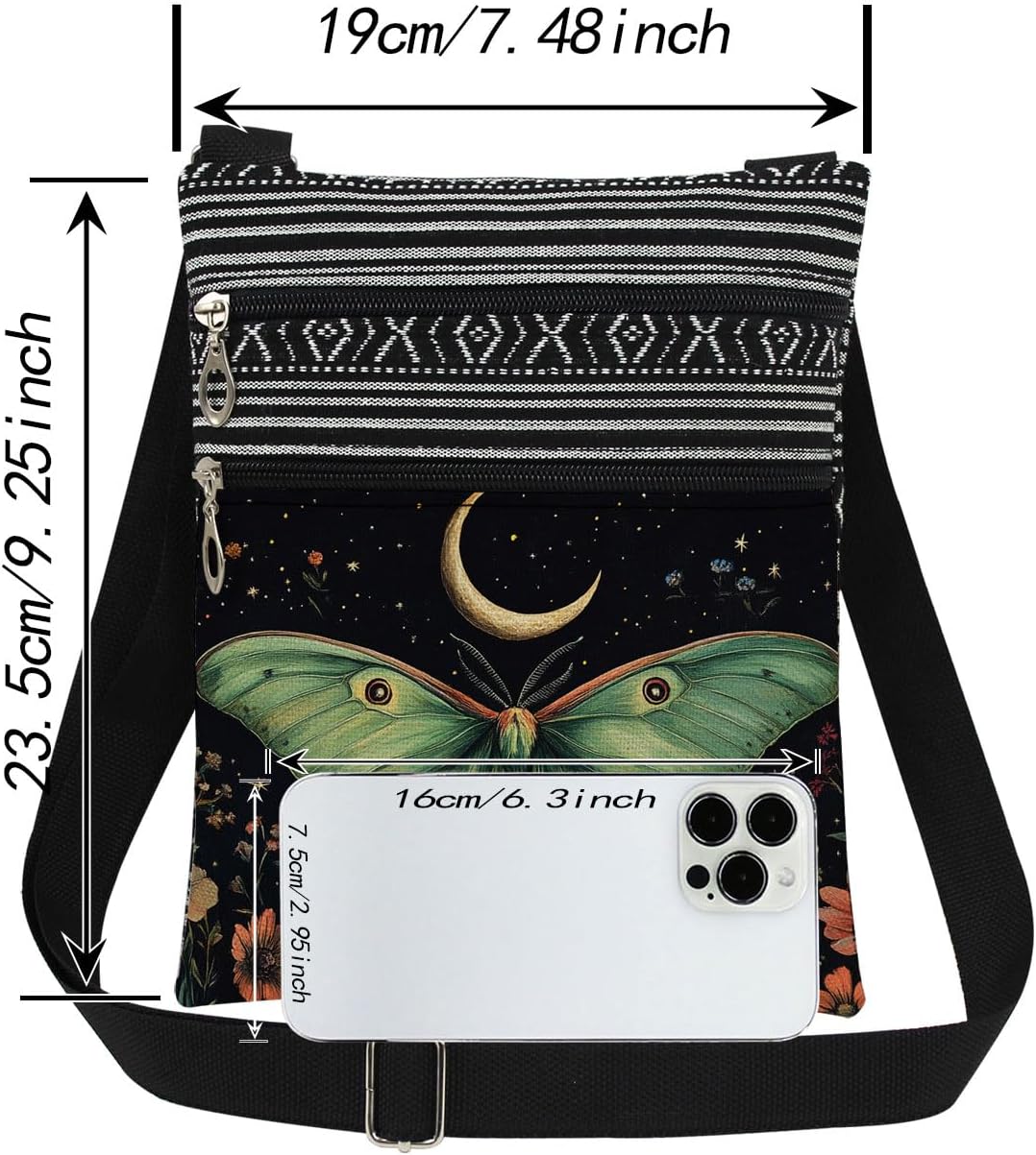 Night Sky Moon Moth Adjustable Strap Crossbody Bag image 4