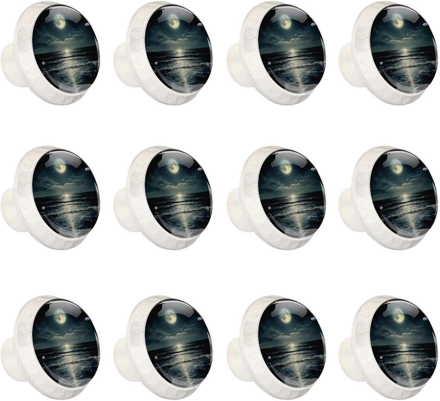 Black Base Sea Ocean Moon (2) Furniture Knobs, Sturdy Cabinet Pulls with Screws for Home Renovation