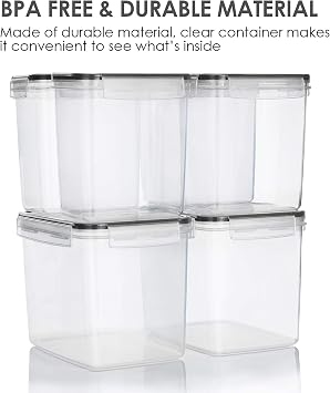 Vtopmart Airtight Food Storage Containers 6 Pieces - Plastic BPA Free Kitchen Pantry Storage Containers for Sugar,Flour and Baking Supplies - Dishwasher Safe - Include 24 Labels, Black | Airtight Containers, Sugar Flour & Baking Supplies Storage, Dishwasher Safe Design, 24 Labels Included, Pantry Organization